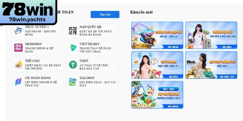 Nạp Rút Tiền 78win 2 Thao tác nhanh với thẻ cào, giao dịch được xác nhận tự động